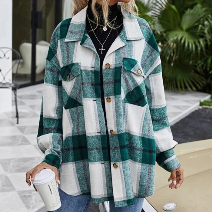 Cheap Vintage Long Shirts Button Down Plaid Blouse Wholesale Casual Warm Fall Plaid Flannel Shirt For Women