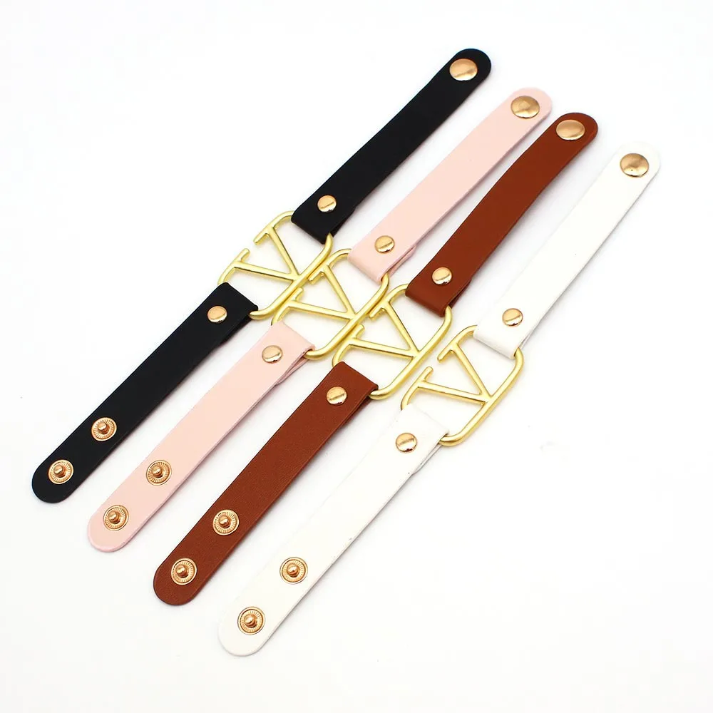 Famous Branded Inspired Designer Bangle Bracelet Letter V Leather Bracelet Bangle For Women Designer Jewelry Catalog