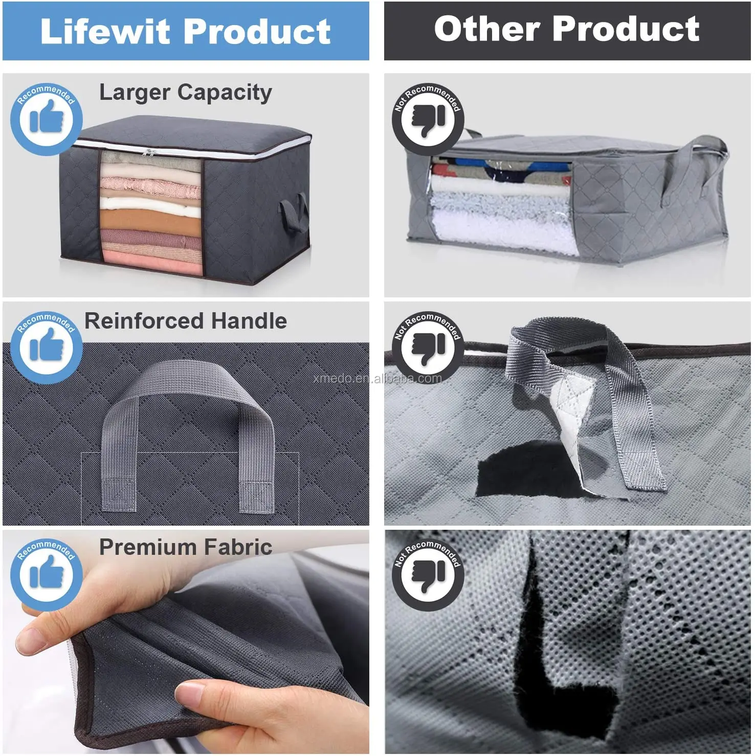 Large Capacity Clothes Storage Bag Organizer with Reinforced Handle Thick Fabric for Comforters, Blankets, Bedding, Fold
