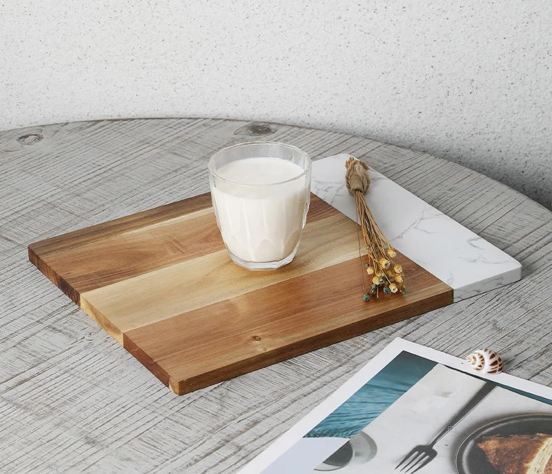 Stocked Sustainable Indoor and Outdoor Vegetable Rectangle Marble and Acacia Wood Cheese Board