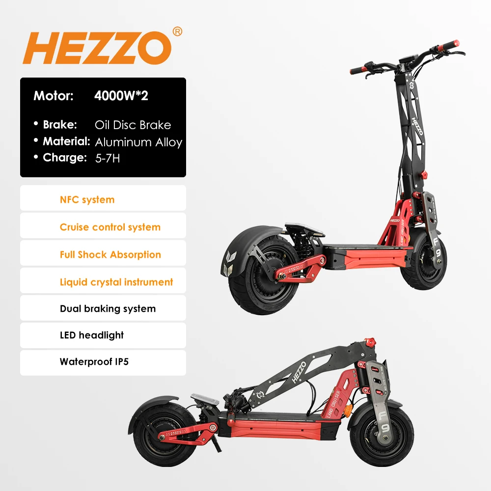 HEZZO EU US Stock Electric Scooter 60V 8000W Dual Motors 40h LG 90Km/h Foldable 12Inch Road TIRE Two wheels Escooter