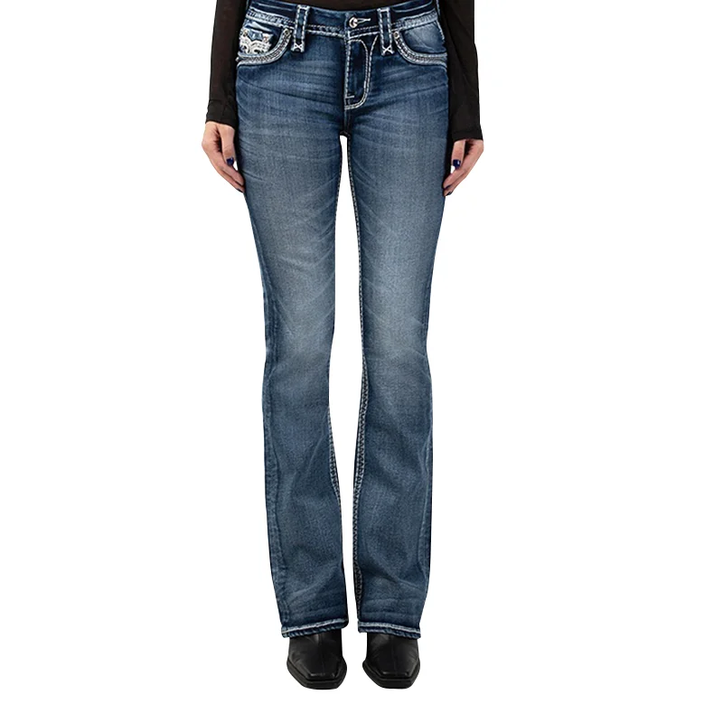 fashionable ladies denim pants trousers blue flare bell bottom jeans for women