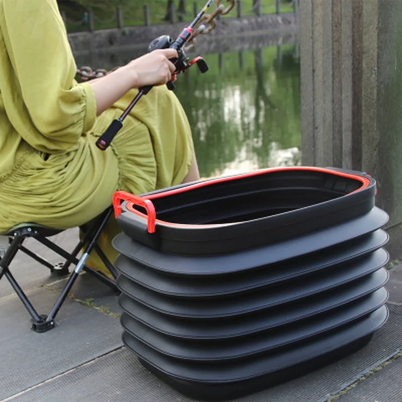 Telescopic Storage Bucket with Lid Portable Outdoor Fishing Water BucketVehicle Car Wash Mop Foldable Trash Can Camping Supplies