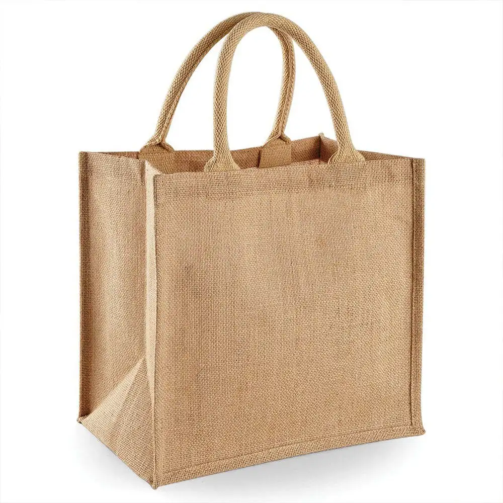 Custom Foldable Reusable Natural Beach Burlap Jute Hessian Shopping Tote Bag