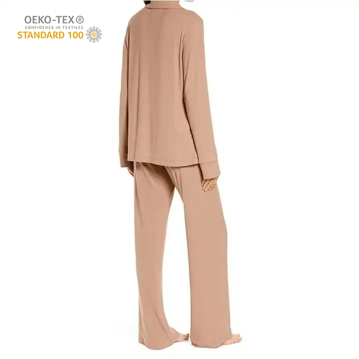 Eco friendly Viscose from Bamboo pajamas for women Sleepwear  Soft  Long Top And Pants Loungewear Set Modal Fabric Pajama Set