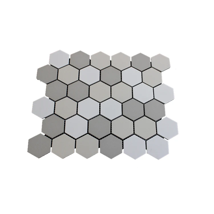 Gray and White Hexagon Interior Bathroom Walls Ceramic Mosaic Tiles for
