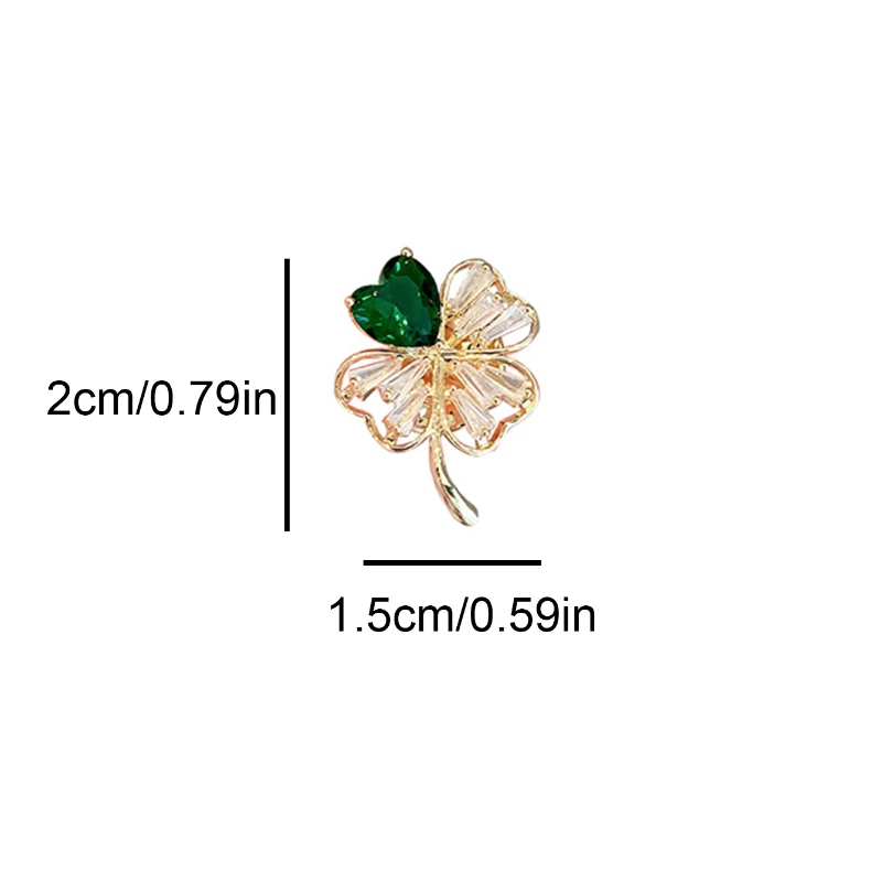 Fashion Women Exquisite Corsage Safety Pin Brooch Lucky Grass Heart Brooch Creative Green Zircon Brooch Jewelry