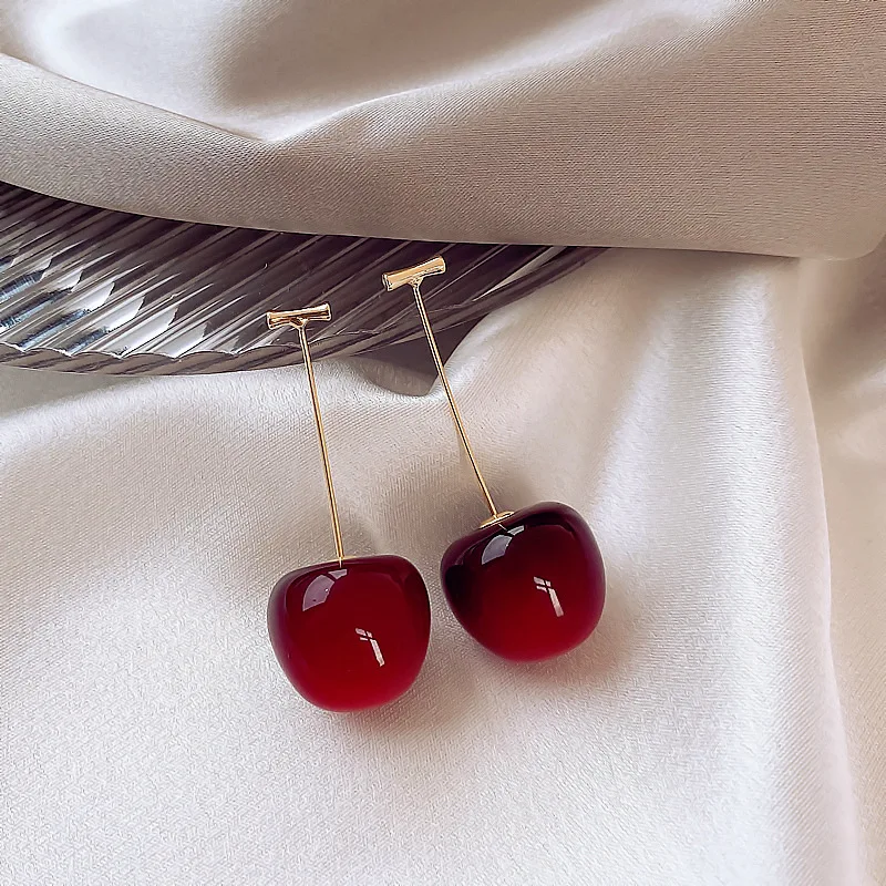 Fashion Red Big Size Chery Earrings Fine Jewelry Drop Earrings