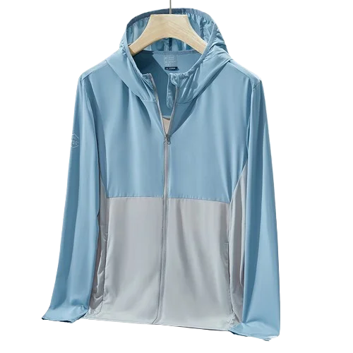 Hooded ice silk ice feeling sunscreen clothing men elastic colour blocking skin windbreaker UV protection