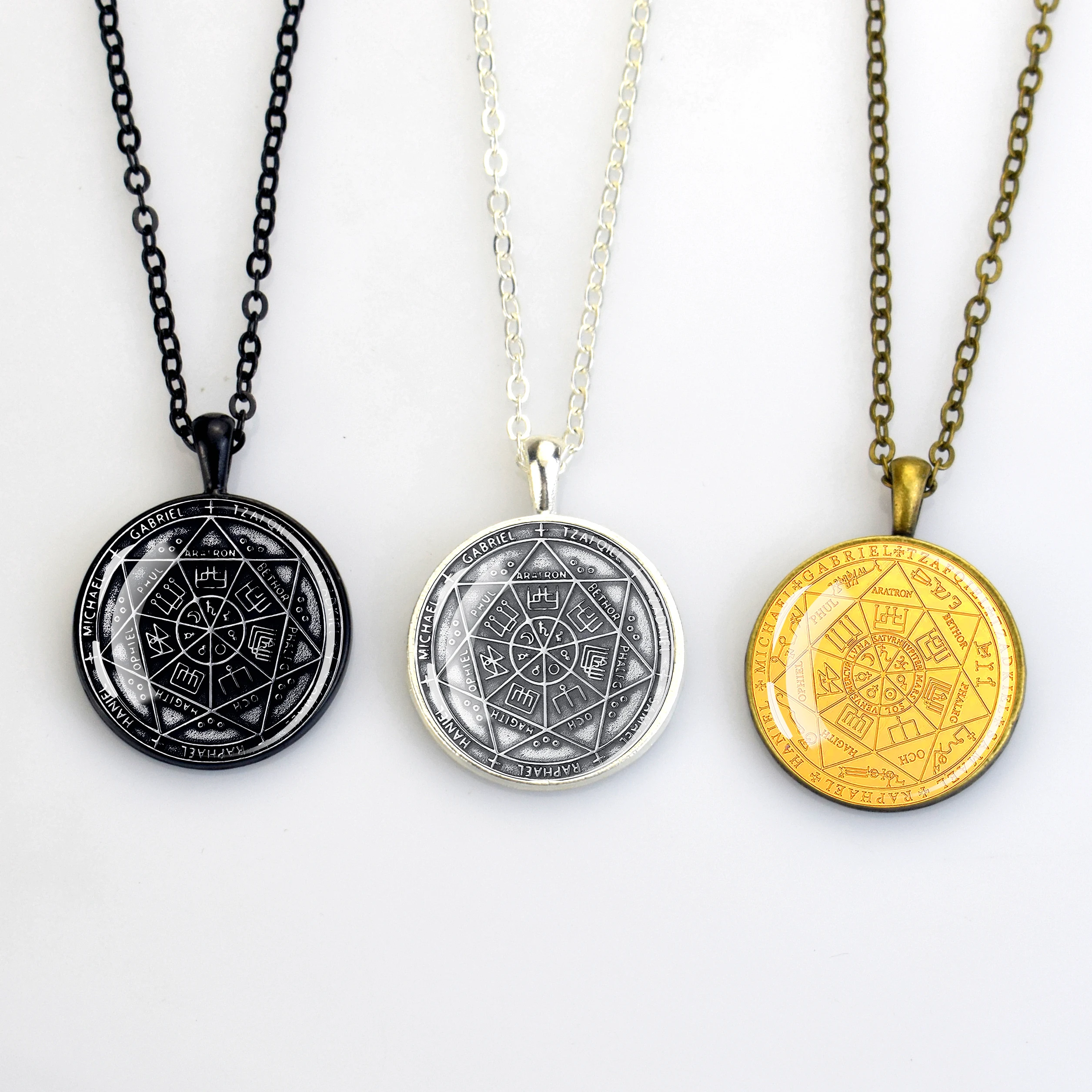 The Seven Great Angel Magic Formation Necklace Glass Dome pendant Metal Jewelry Women Men Vintage Divination Necklace