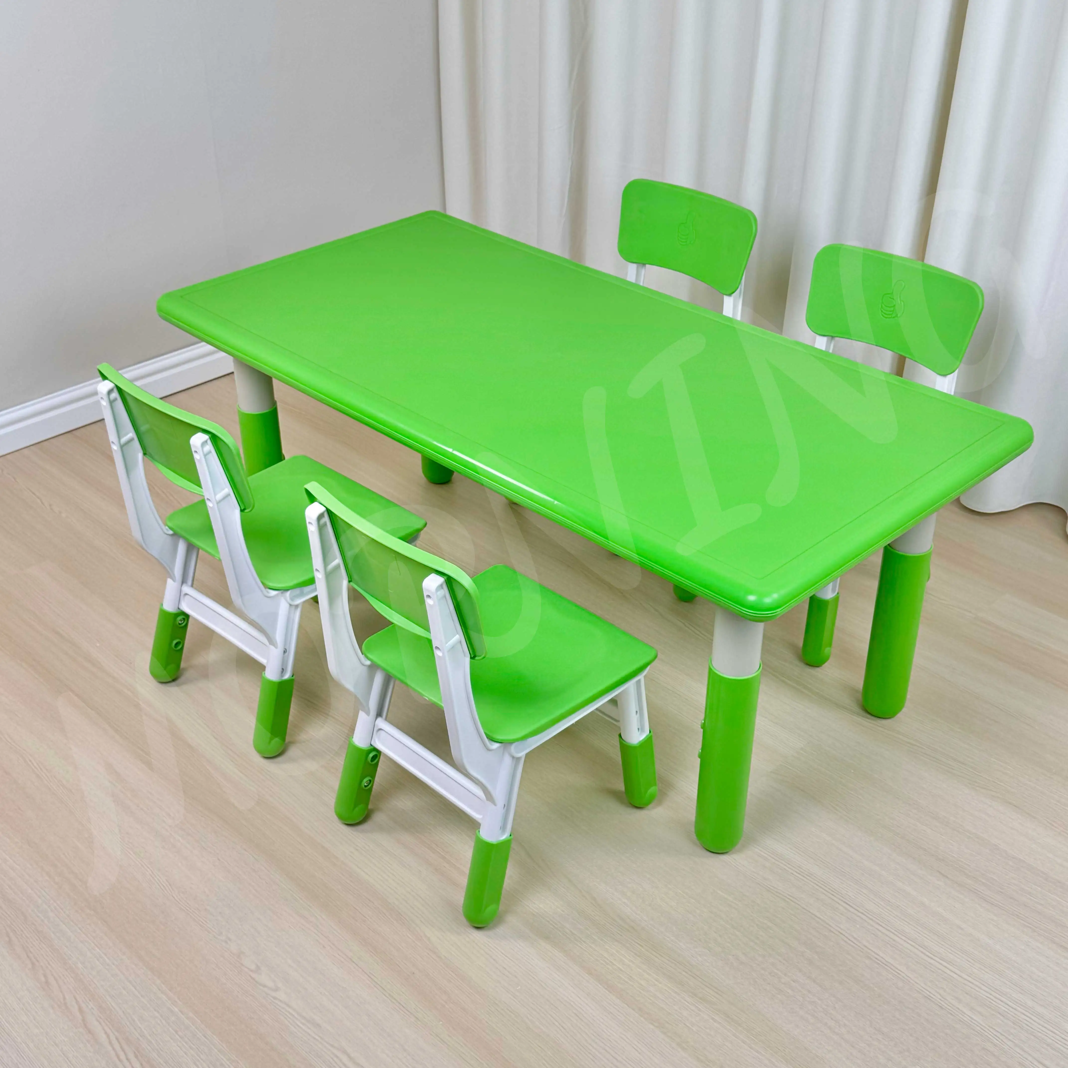 Best Selling Customized Size Plastic Rectangle Table With Lifftting Leg and school chair For Kindergarten Daycare Dining