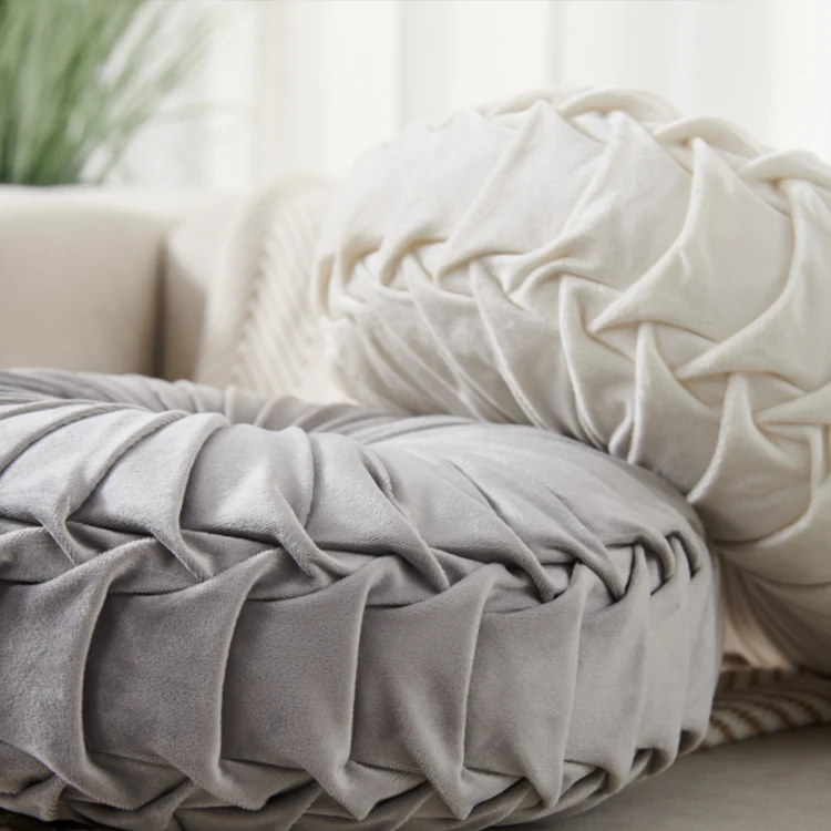 Velvet Pleated Round Pumpkin Throw Pillow Couch Cushion Floor Pillow for Sofa Chair Bed Car Home Decorative