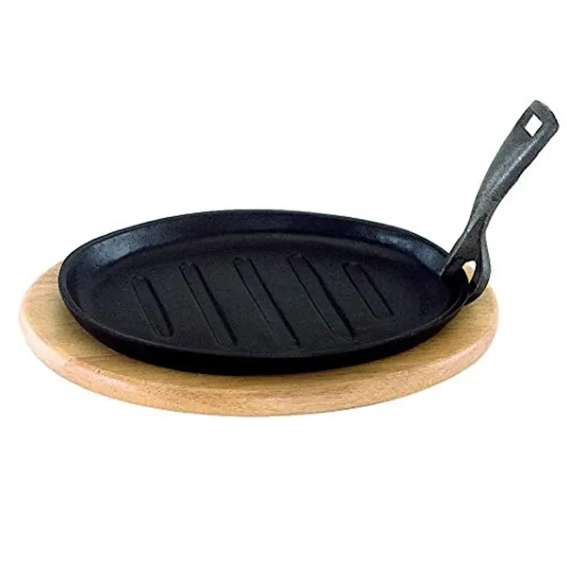 Top Seller 2023 Cast Iron Fajita Skillet Sizzle Griddle with Wooden Base