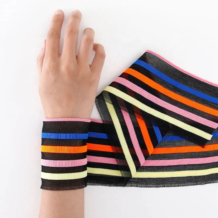 
Wholesale summer hot sale cheap ribbed color striped rainbow collar cuffs sun protection clothing accessories ribbed hem 