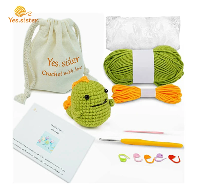 Beginner Crochet animal Kit Cute Dinosaur Complete DIY Crochet Kit for Beginners Starter Pack for Adults and Kids