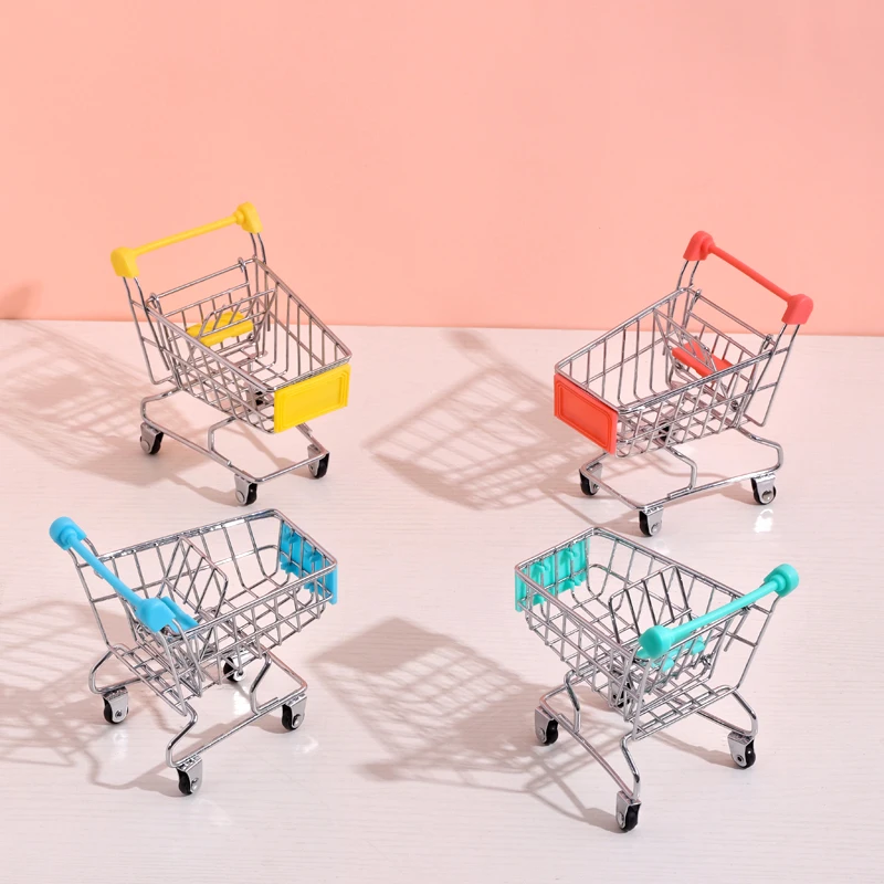Desktop Decoration Finishing Toys Mini Stainless Steel Shopping Trolley Shopping Cart Toys