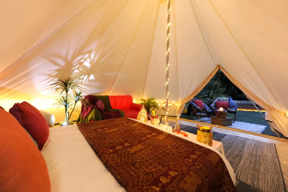 
Custom 3M 4M 5M 6M 7M Waterproof Cotton Canvas Large Family Camping Beige Color Bell Tent Hunting Wall Tent with Stove Jack 