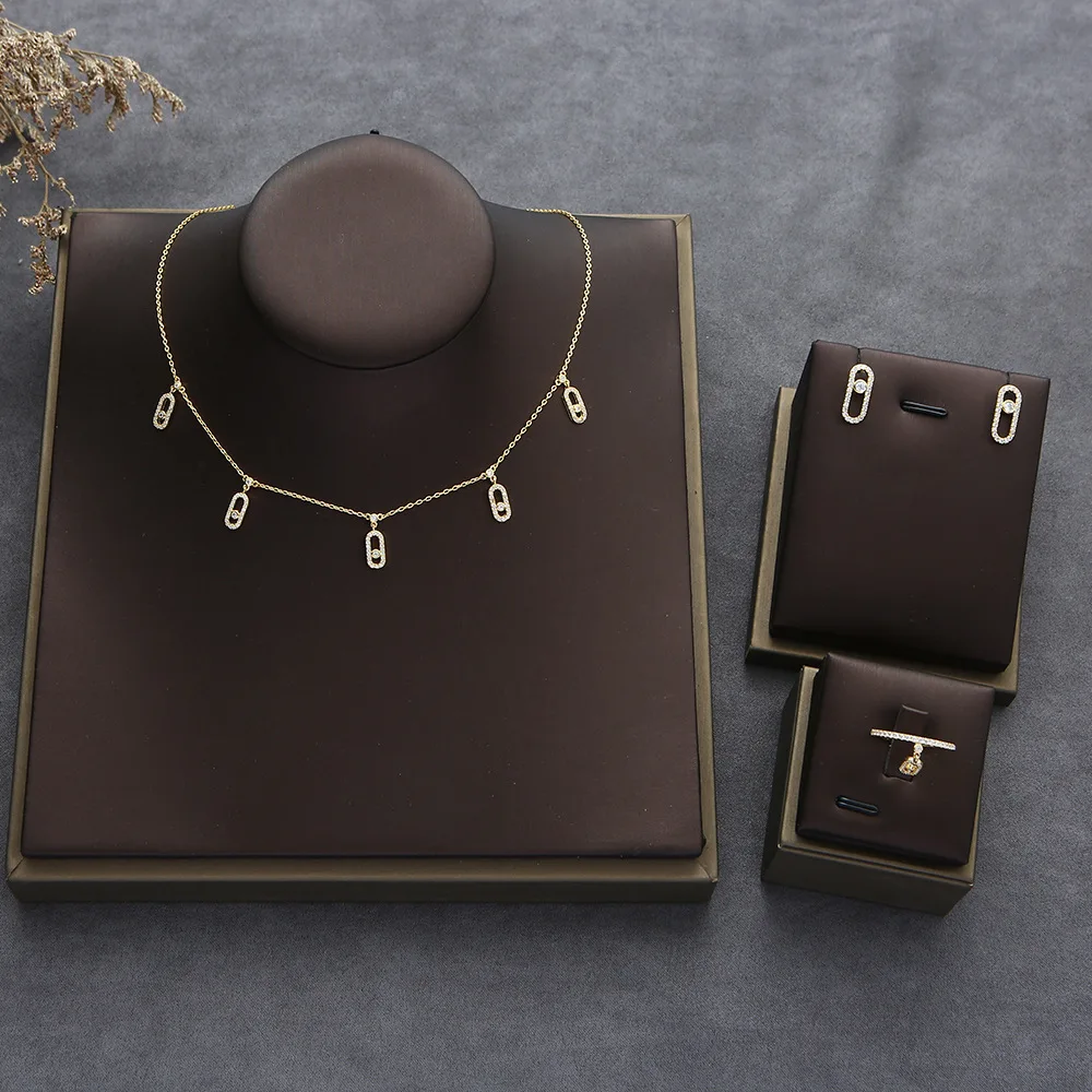 RAKOL S353 2024 Wholesale New Designs Bright High Quality Zircon Necklace For Women Popular Fashion Jewelry Sets
