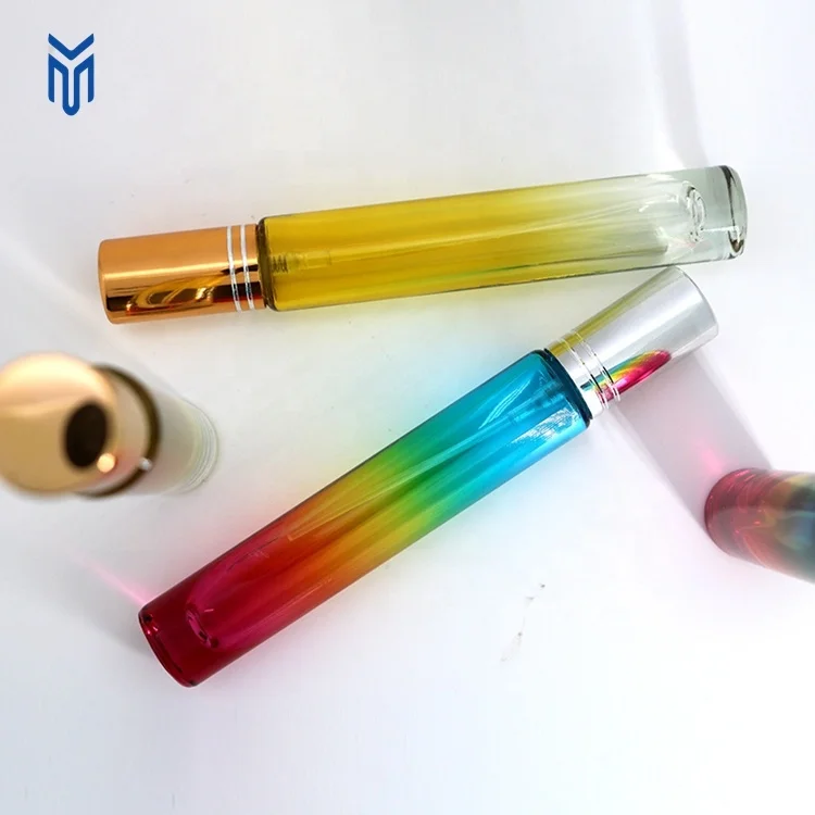 Empty 10 ml perfume glass bottle round essential oil Roll On Bottle Glass Spray Bottle with gold lid