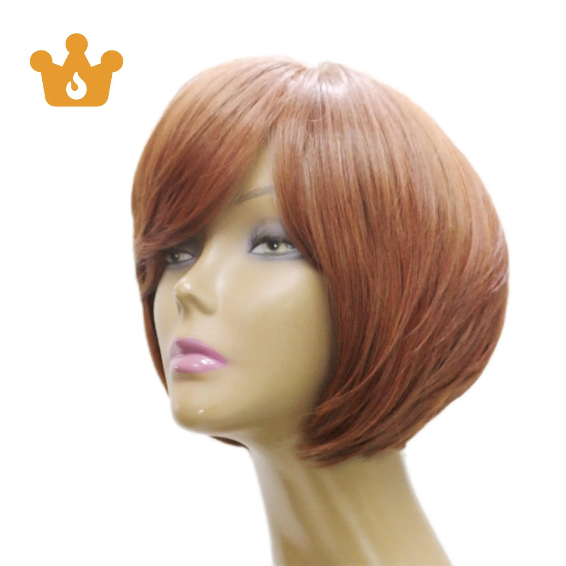 Novelties Wholesale High Fibre African Brown Bangs Blend Wig Pixie Curls Blunt Cut Colored Synthetic Hair Short Bob Ladies Wigs