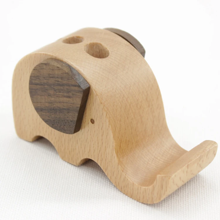 Customized Handmade Elephant Wood Mobile Phone Holder Wood Lazy Phone Stand With Logo
