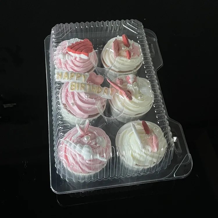 Promotional Wholesale 6 Compartment Plastic Clamshell Mini Cupcake Container