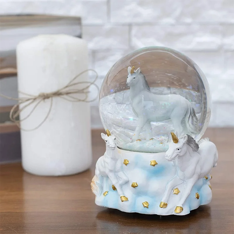 polyresin music  unicorn snow globe with sound snow globe for gift