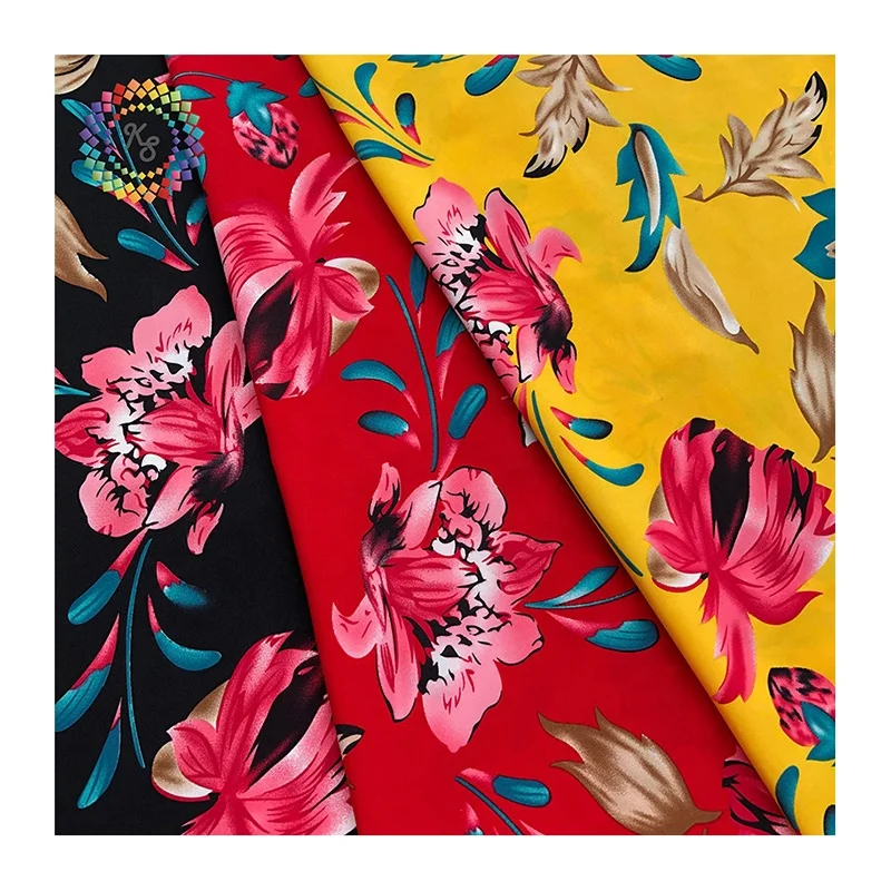 Polyester Spandex Woven Prosperous Flowers Digital Printing Four Way Stretch Fabric