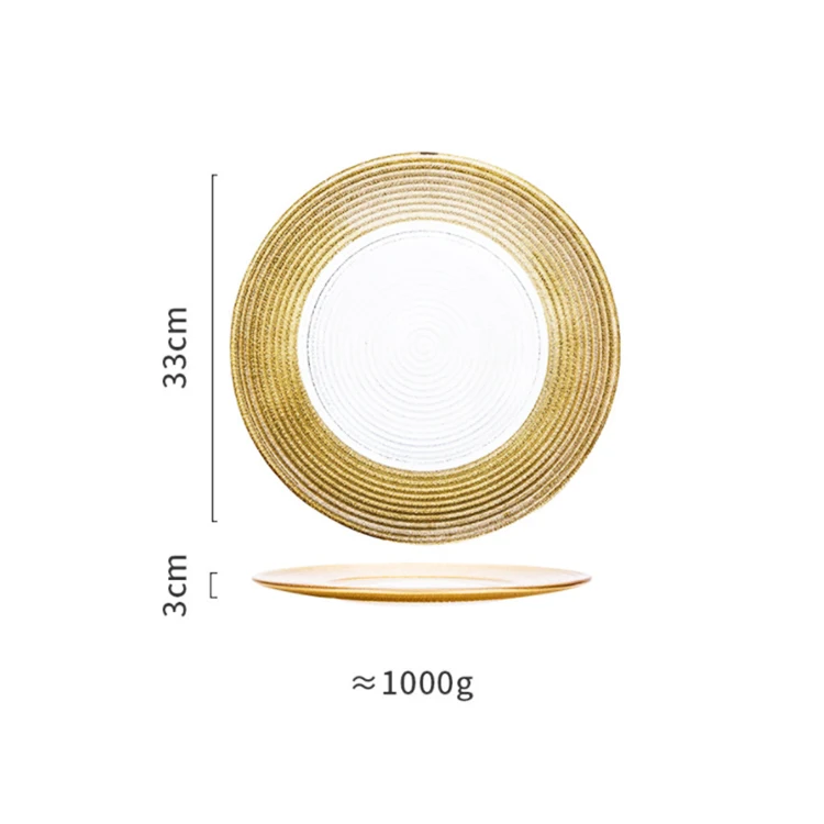 Wholesale 13-inch Clear Glass Charger Plate With Gold Edge Is Suitable for Dinner Wedding Party