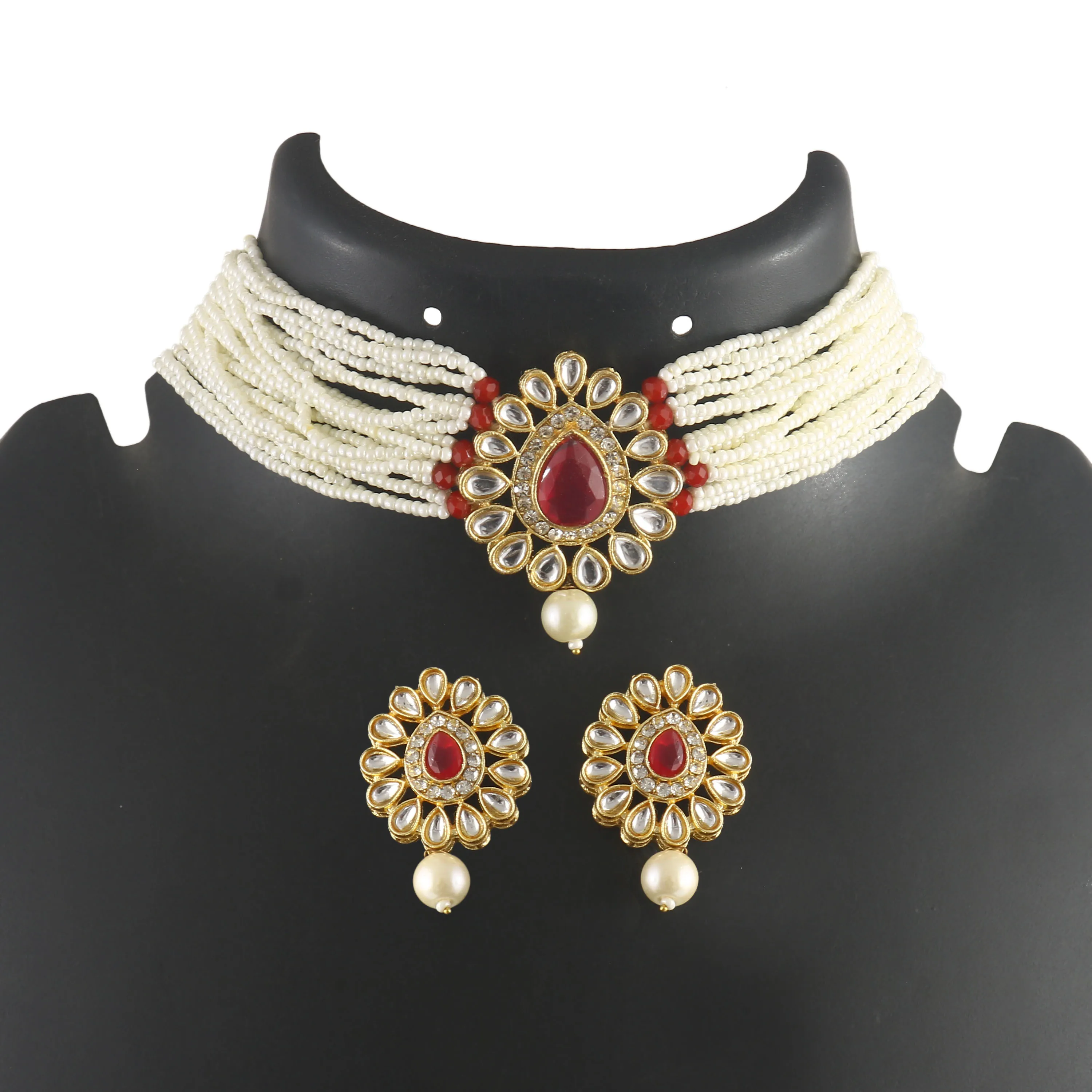 Latest fashion 2024 designer Indian stylish coloured stone beads choker necklace set for womens and girls for wedding