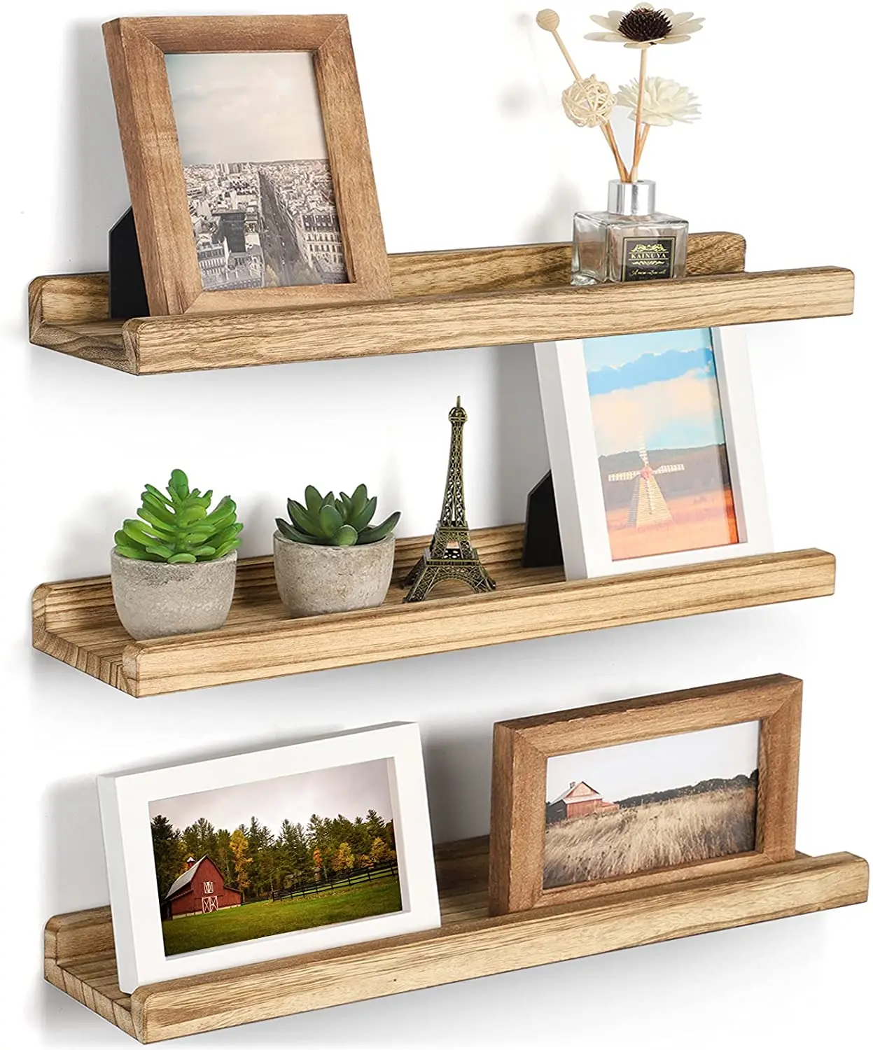 Wall Mounted Shelves Wood Picture Shelf Rustic Heavy Duty Hidden Wood Floating Shelves Brackets Set Of 3 For Storage Display