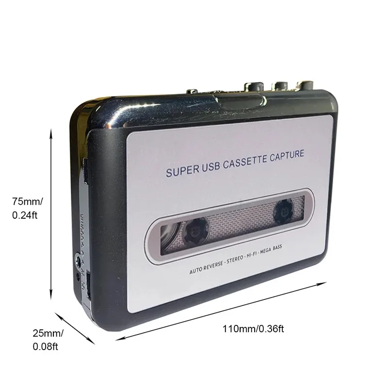 USB Cassette Capture Radio Player Portable USB Cassette Tape to MP3 Converter Capture Audio Music Player Tape Cassette Recorder