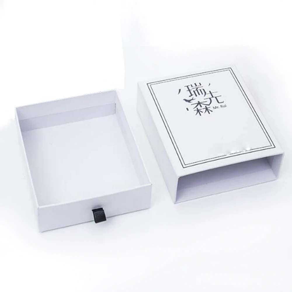 slide open drawer white cardboard paper packaging box for bow tie