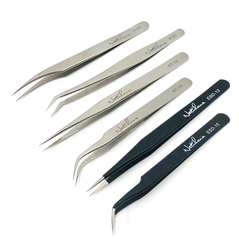 Hot Selling Lash Supplies Wholesale Custom Logo Gold Matte Black Fiber Tip Tweezers For Eyelash Extension Vendor