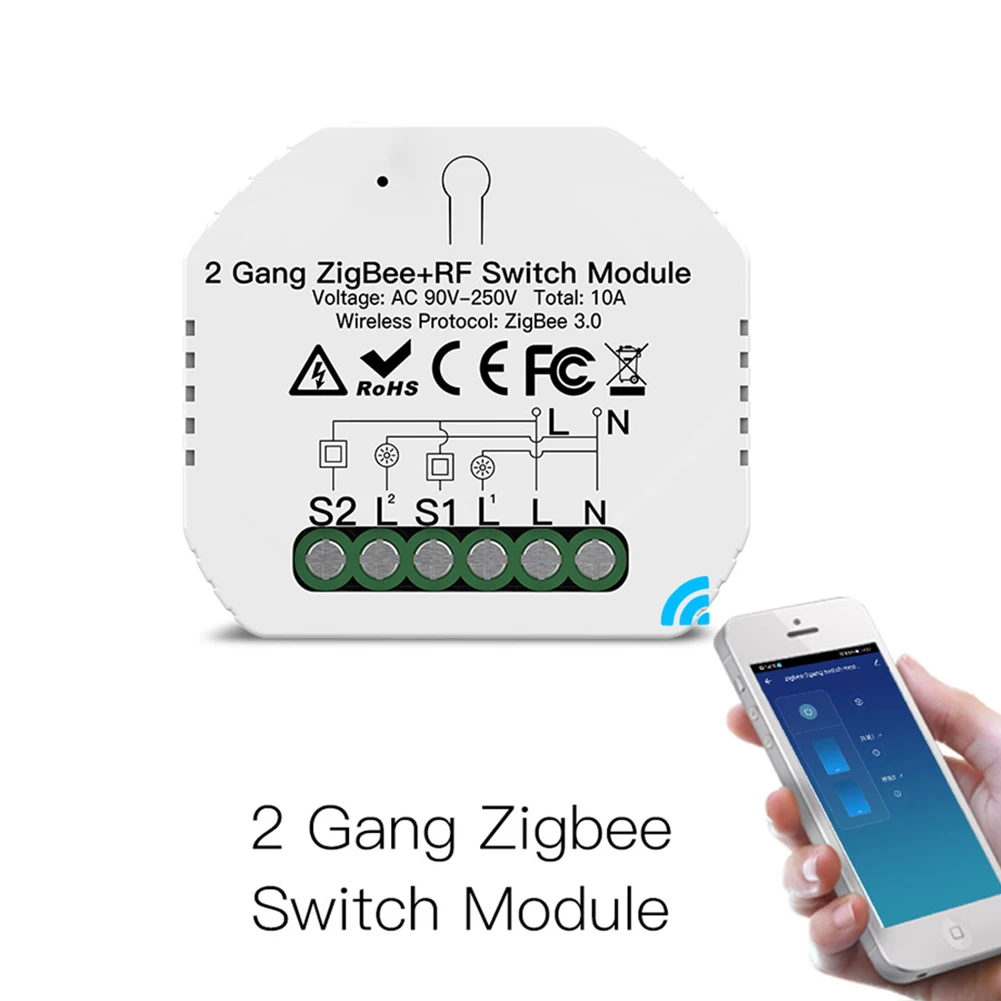 Two gang Hidden breaker Maximum 10A Zigbee Switch for dual control switch