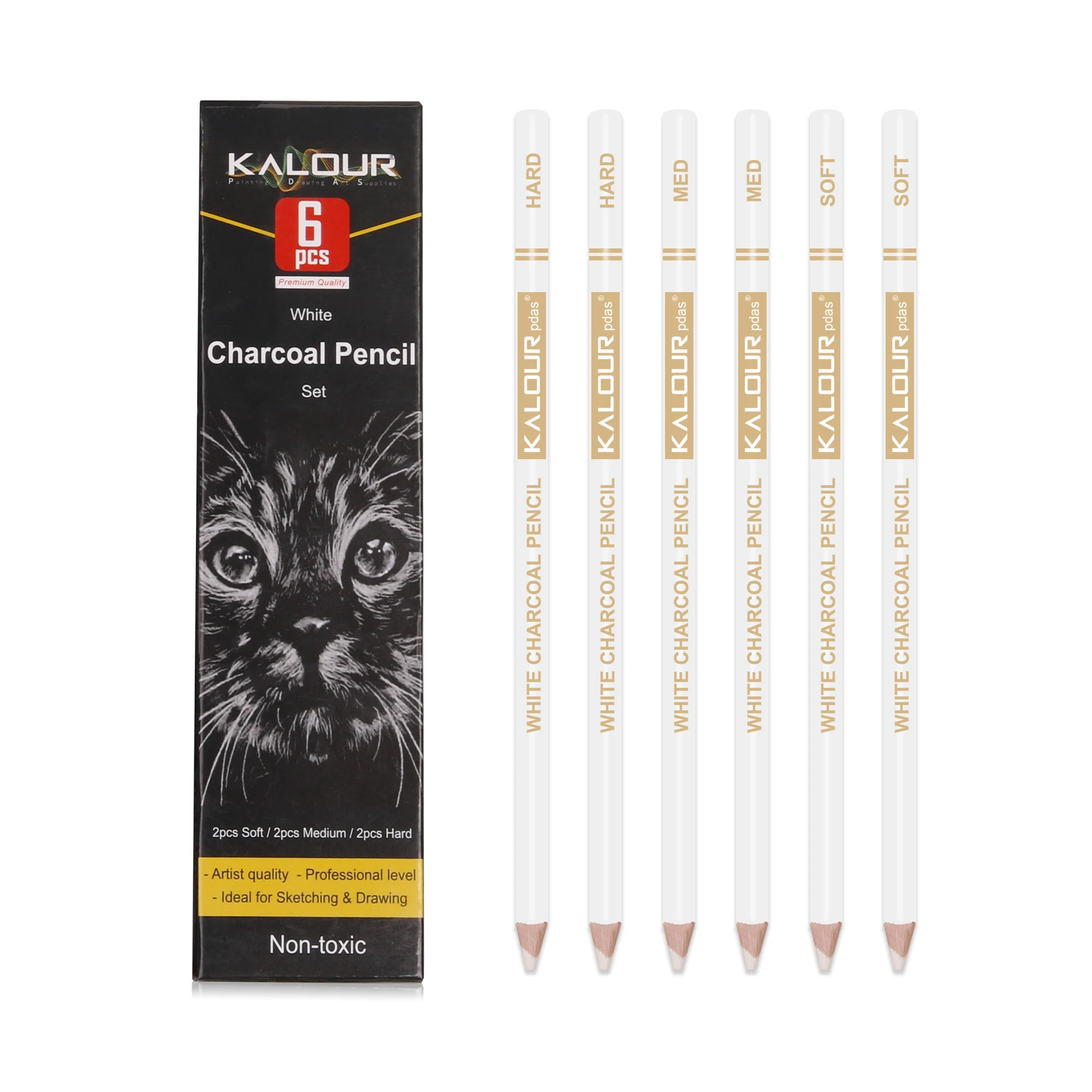 KALOUR Hot Sale High grade Soft Core 6pcs Soft Pastel Pencil White Charcoal Pencil Set