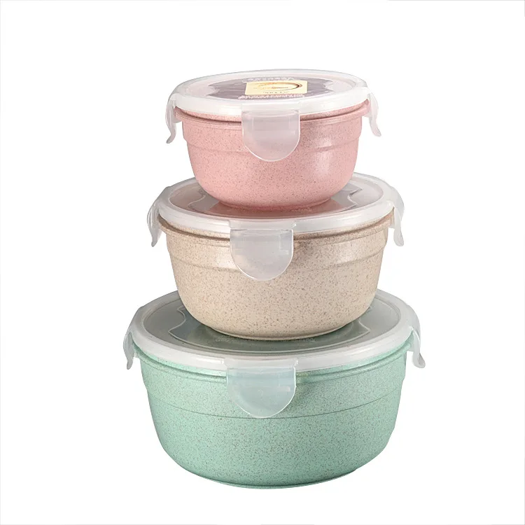 Wholesale student working  plastic three-piece suit with rice bowl  fresh-keeping storage container lunch box