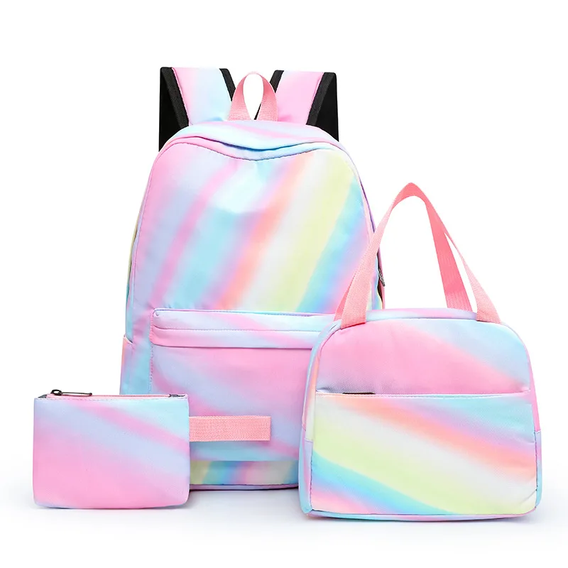 3pcs Set Girls OEM Waterproof School Backpack Lunch and Pencil Bag Included Oxford Style for Teenage Women Polyester Colorful