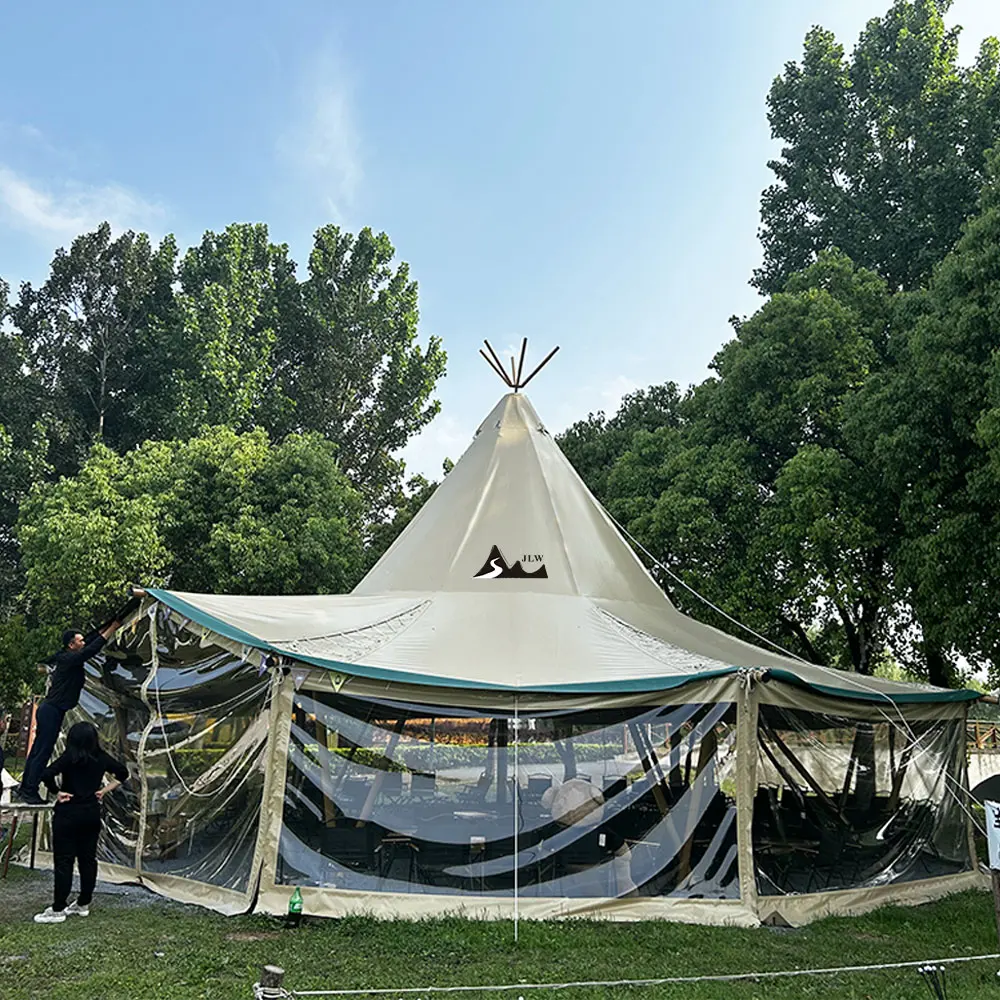 Wooden Canvas 8m 10m 12m Large Canopy Glamping Safari Tipi Tent For Camping