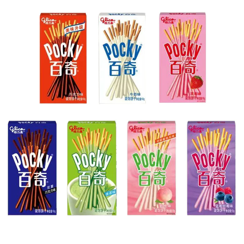 Wholesale Pocky Sticks 55g Biscuits Crispy Chocolate-Coated Cookies Cream Cheese Flavor Fruit Pattern Bar Design Box Packaging