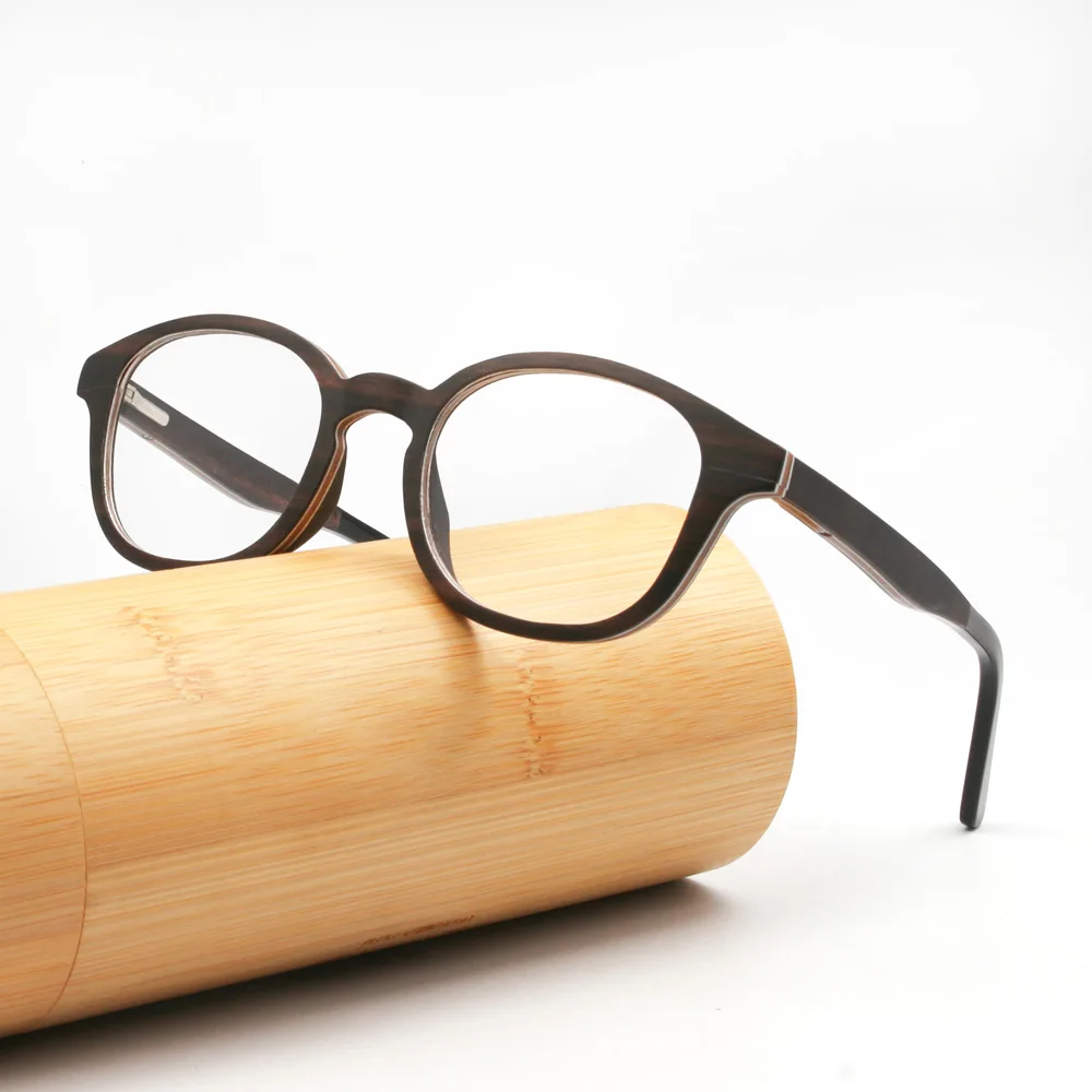 Luxury wooden optical frame anti blue light glasses round wood-inserted metal design man woman glasses