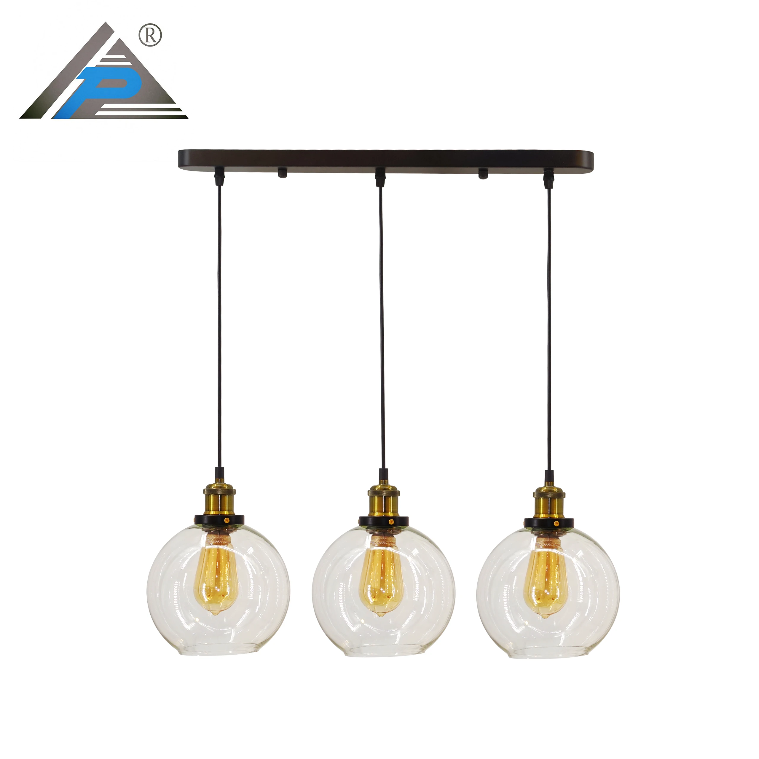 Creative Vintage Industrial Blown Glass Three Head Indoor Glass Ball Pendant Lights Chandeliers Glass Globe Hanging Light