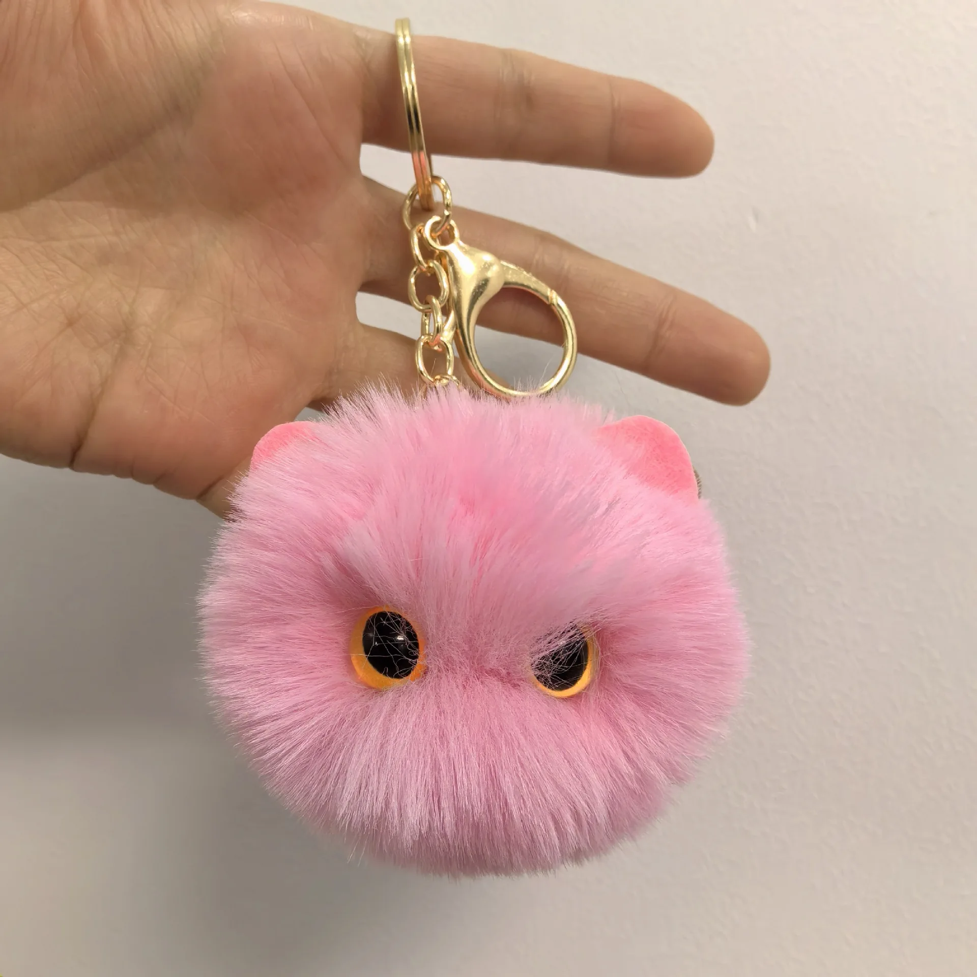 Wholesale Cat Plush Keychain Pom Key Chains Cartoon Cat POM Keychains for Women Girls Pom Ball Plush Key Chain Pendant Accessory