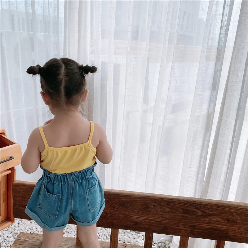  Летняя майка SS20210 для маленьких девочек однотонный черный и белый топ с бантом повседневный жилет
