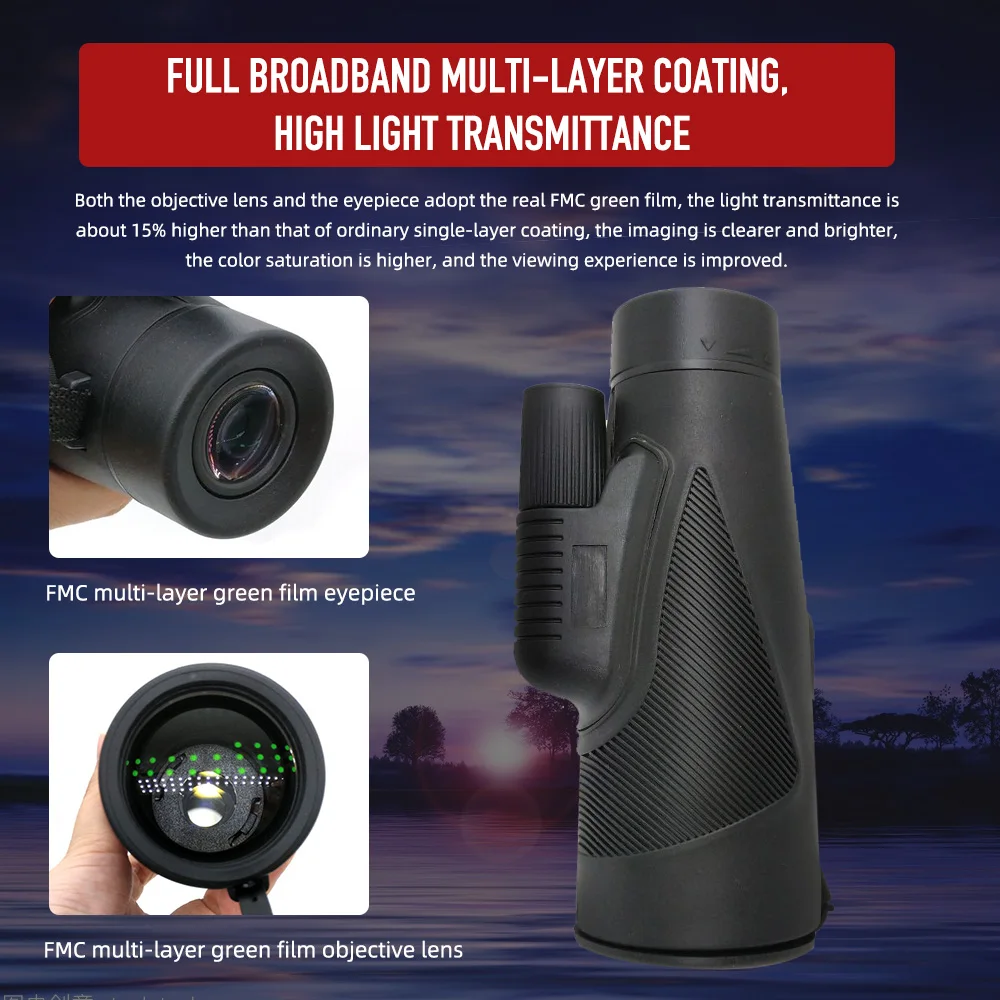 12X50 Monocular Adults high Powered BAK-4 Prism and FMC Lens Monocular Telescope for Bird Watching/Wildlife/Hunting/Hiking