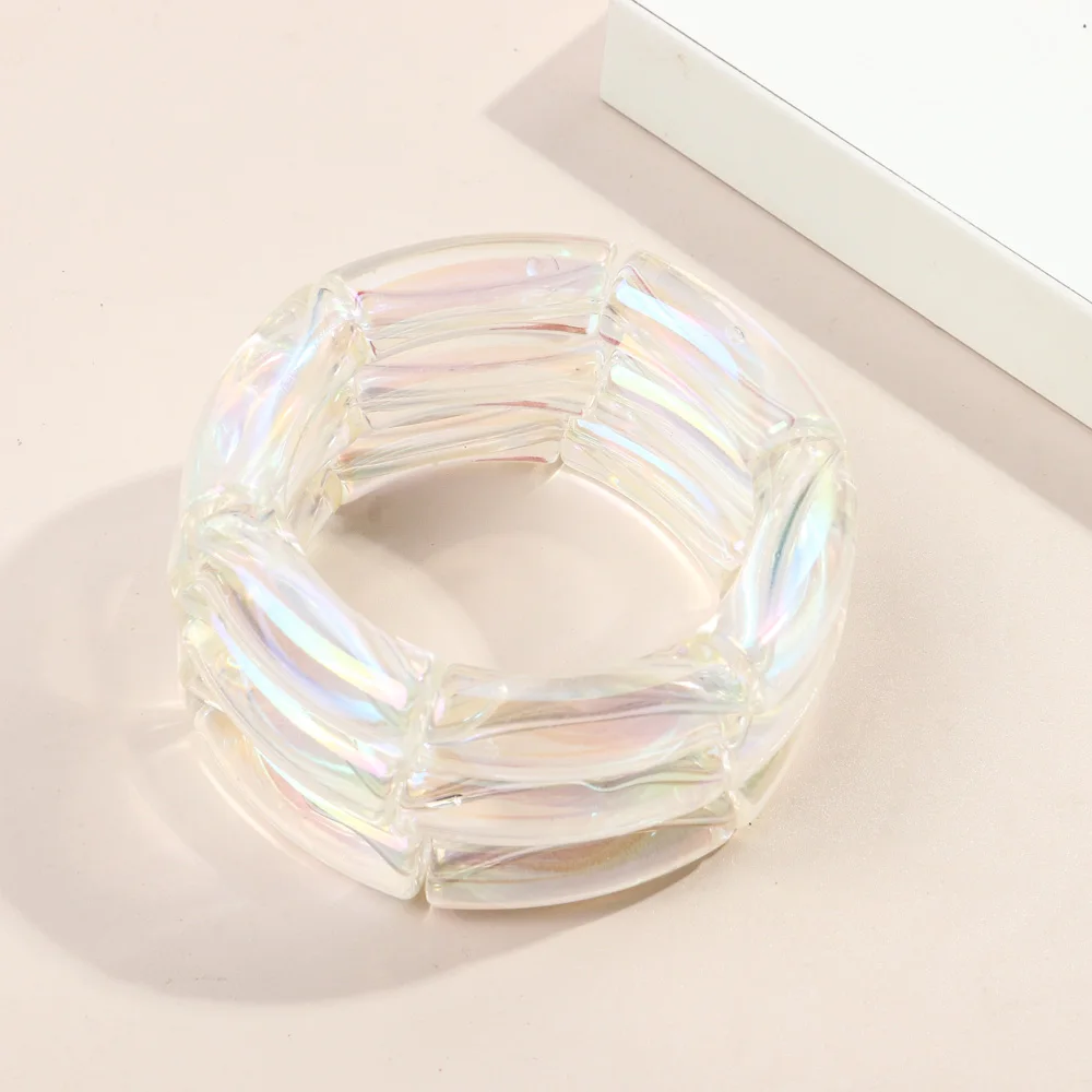 New Fine Fashion Jewelry Mermaid Discolored Bangle 3 Pair/Set Transparent 12mm Tube Beads  Acrylic Bracelet Set for Women