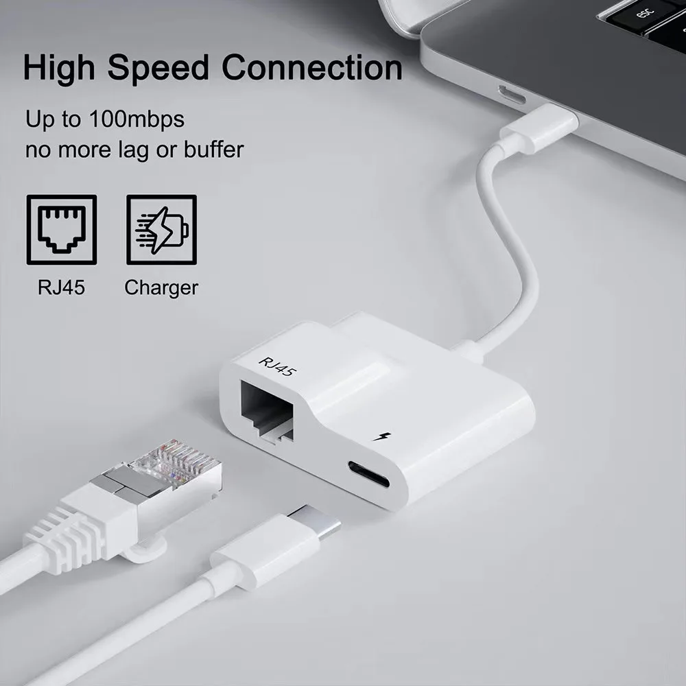 USB C to Ethernet Adapter Type C to LAN Fast Ethernet RJ45 Network Adapter Wired LAN Converter for iPad Android Mackbook Pro