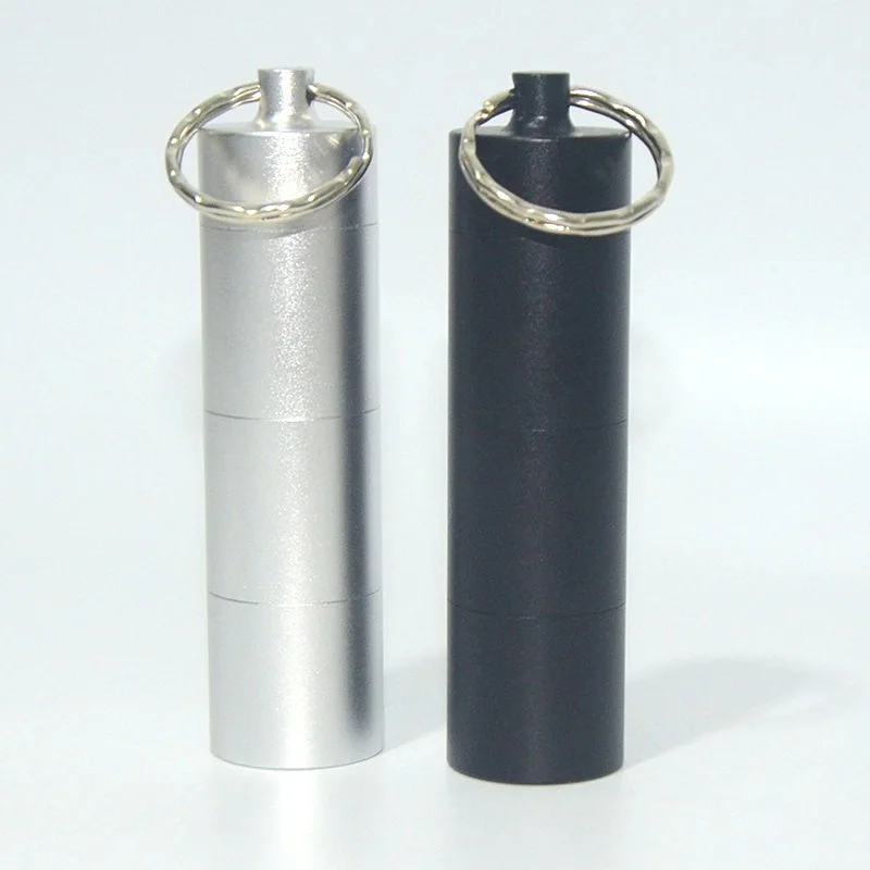 Outdoor Portable Mini 4-Section Aluminum Alloy Waterproof Small Keychain of Medicine Bottle Self-Defense Key Chain Accessories