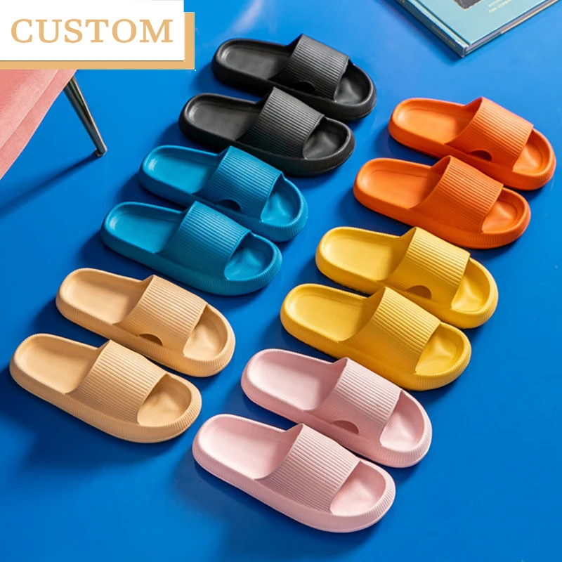 Wholesale Summer Thick Sole Bathroom Women Cushioned Slipper Custom Logo Home Men Foam EVA Slides Pillow Slippers