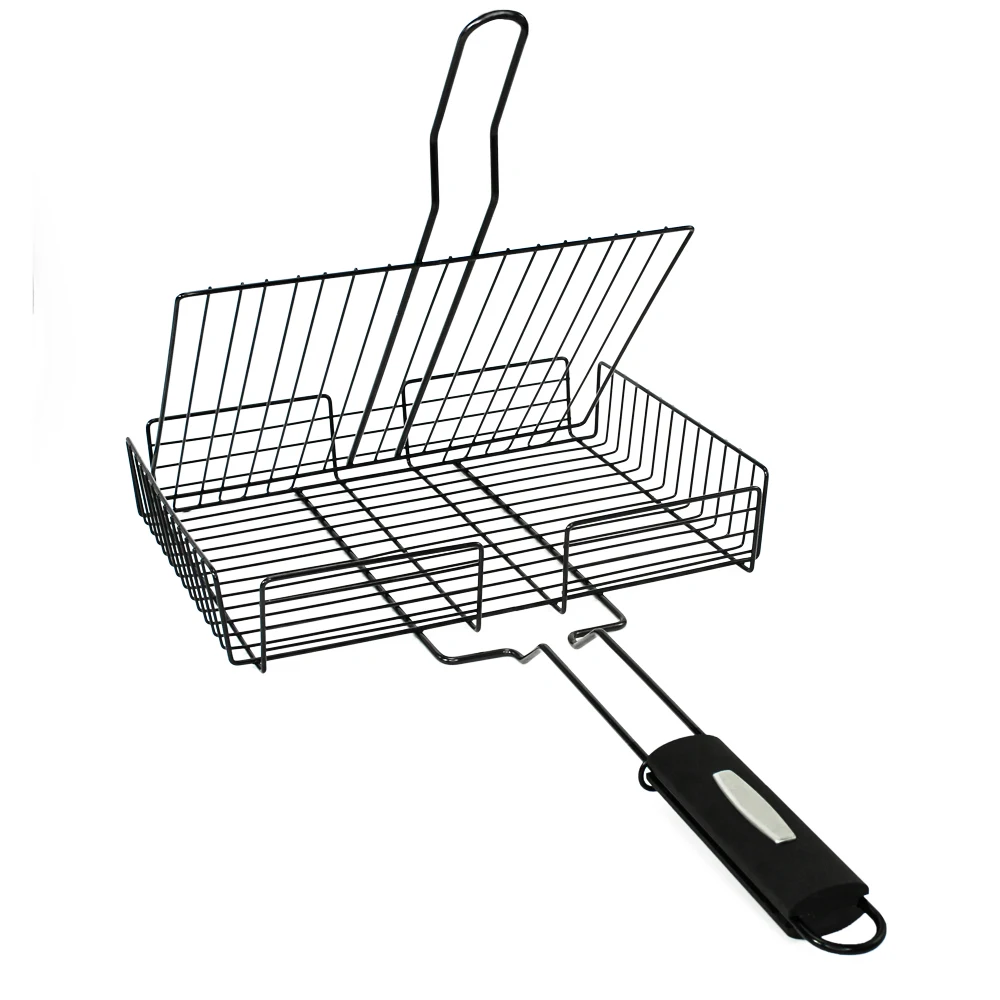 Deluxe Grill Broiler Basket for Safely Cooking Hamburgers or Fish or Steak Over an Open Fire